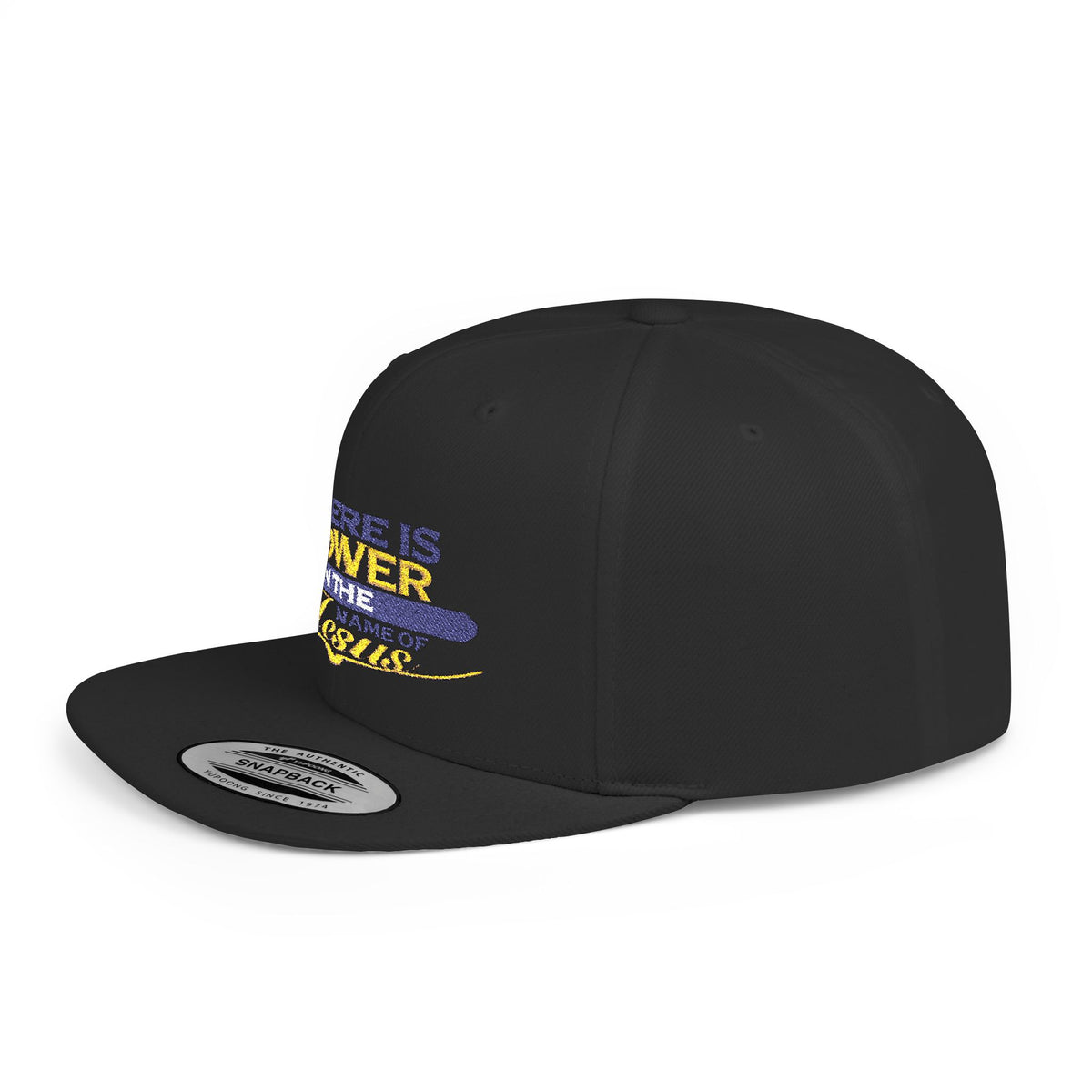 "There Is Power in the Name of Jesus" Embroidered Flat Bill- Snapped Back